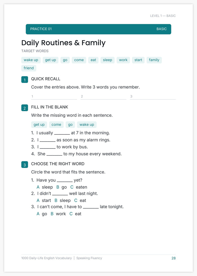 Preview page showing a Practice Lab with recall, fill-in-the-blank and choose-the-right-word exercises.